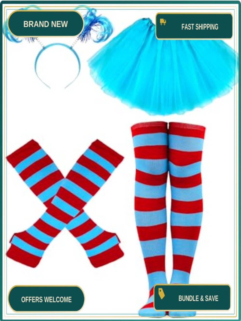 Tutu Costume Accessories Set: Headband Cuffs Socks 80s Cosplay Party
